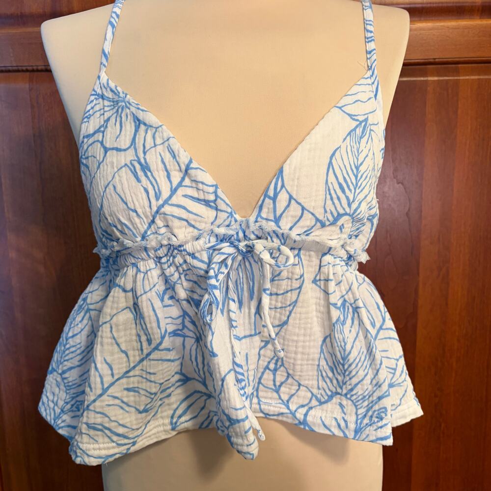 Ocean Drive Blue Tropical Printed Gauze Adjustable Strap Tank Womens Medium